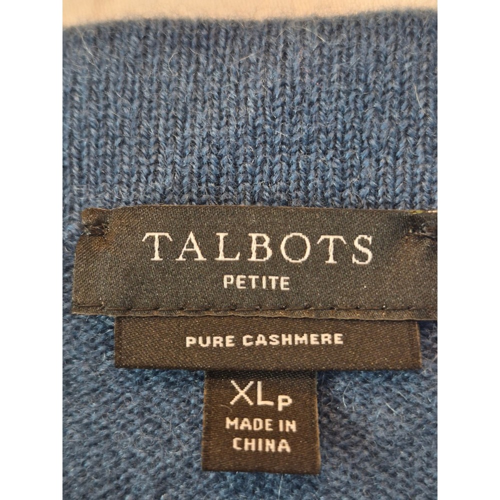 Talbots 100% Pure Cashmere Sweater XLP Teal Blue Crew Neck 3/4 Sleeve Knit - Picture 8 of 9